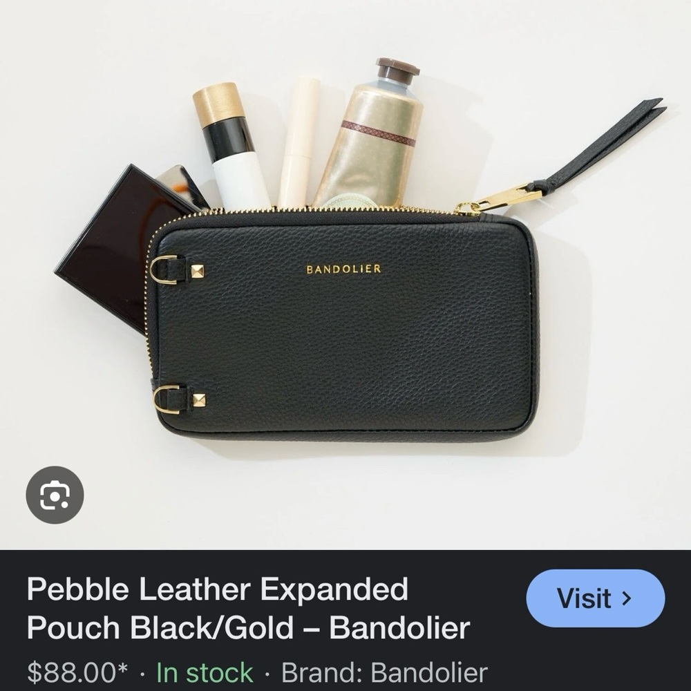 Bandolier pebble leather expanded pouch black & gold - never used